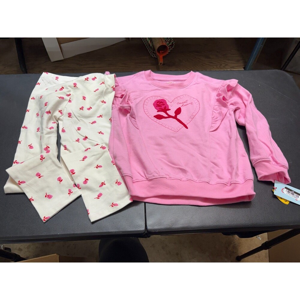 Girl's 5T Outfit Long Sleeve Shirt w/ leggings Sweet Heart Rose- NWT Cat & Jack